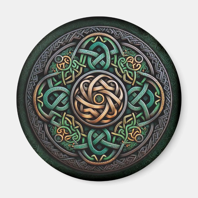 Celtic Knot Green Gold Knotwork Magnet (Front)