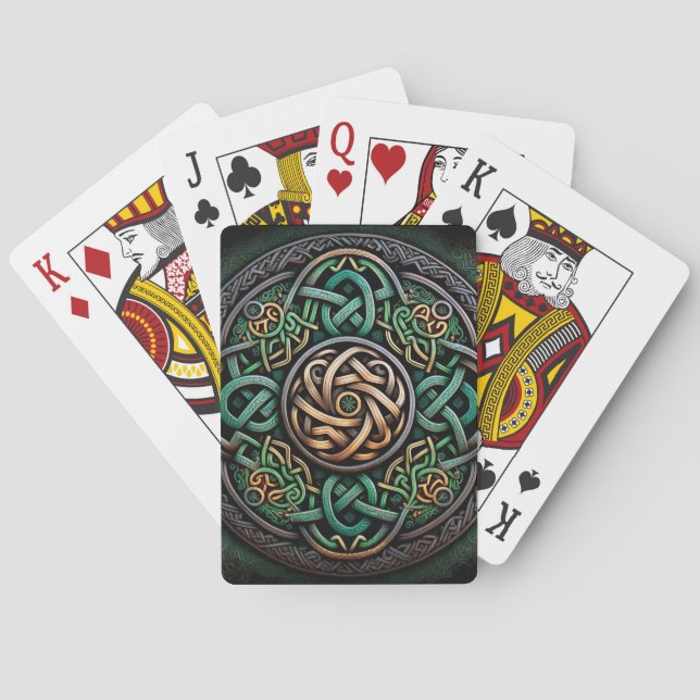 Celtic Knot Green Gold Knotwork Playing Cards (Back)