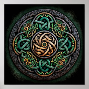 Celtic Knot Green Gold Knotwork Poster