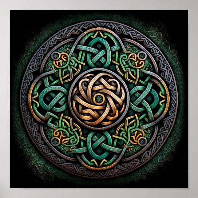 Celtic Knot Green Gold Knotwork Poster (Front)