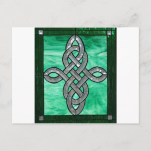 celtic knot green silver stained Glass Postcard