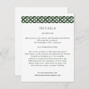 Celtic Knot Green Wedding Information Guest Enclosure Card