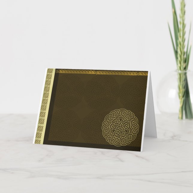 Celtic knot in dark brown with gold accent card (Front)