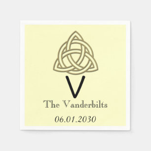 Celtic Knot in Gold and Ivory Monogram Wedding Napkin