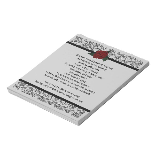Celtic Knot Infinity Rose Goth Wedding Invitation Notepad (Rotated)