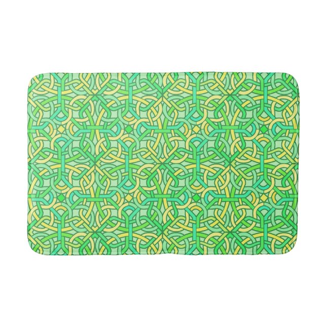 Celtic Knot Irish Braid Pattern Green Yellow Bath Mat (Front)