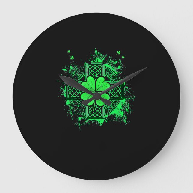 Celtic Knot Irish Shamrock Three Leaf Clover St Pa Large Clock (Front)