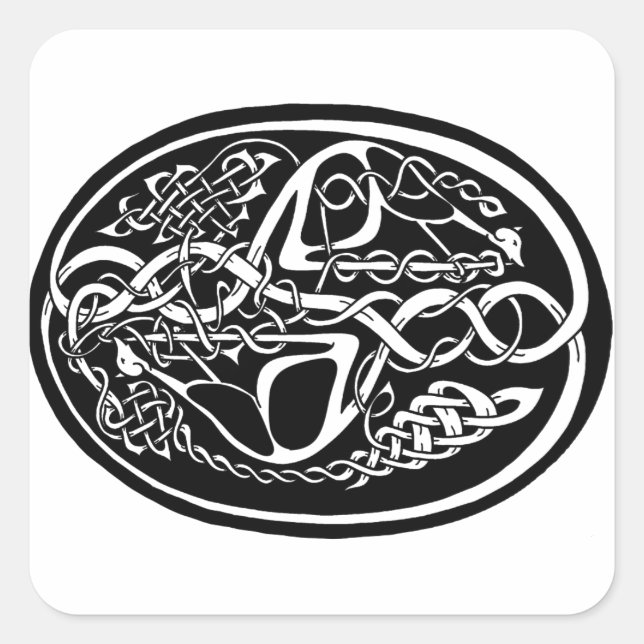 Celtic Knot Kangaroo Black and White Square Sticker (Front)