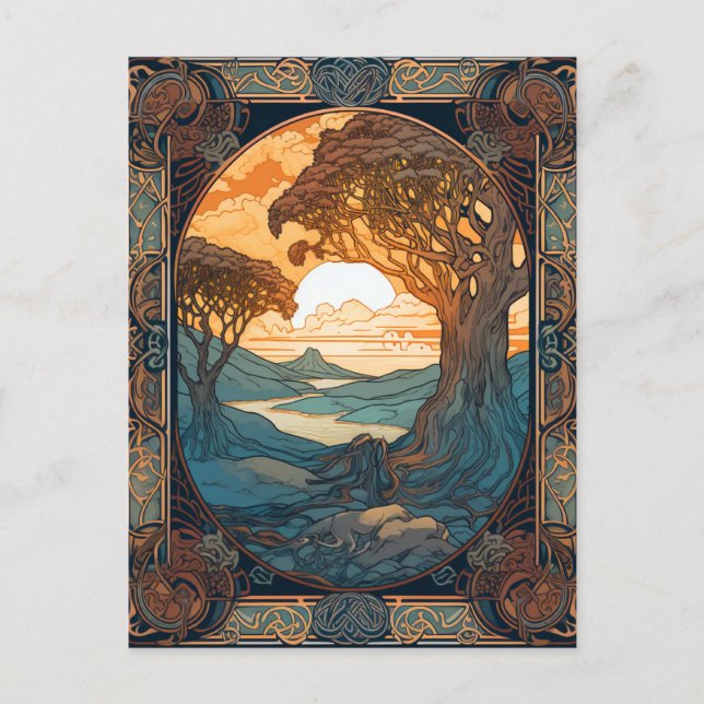 Celtic Knot Landscape Tree Knotwork Postcard (Front)