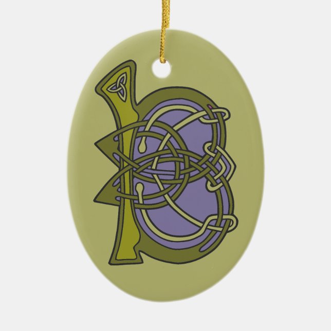 Celtic Knot letter initial monogram B Ceramic Tree Decoration (Front)