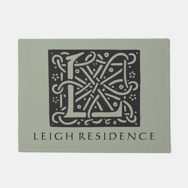 Celtic Knot Letter L Monogram with Family Name Doormat (Front)