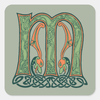 Celtic Knot Letter M, Irish Design Square Sticker