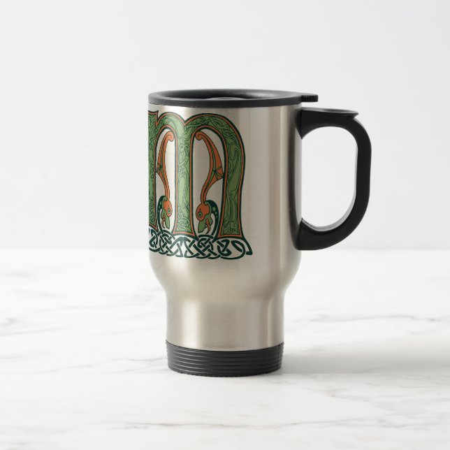 Celtic Knot Letter M, Irish Design Travel Mug (Right)