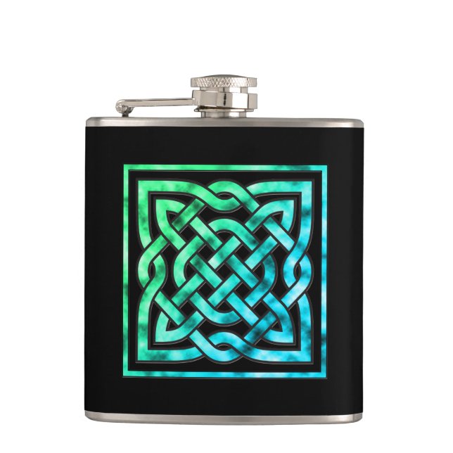 Celtic Knot Liquor Flask - Square Blue Green (Front)