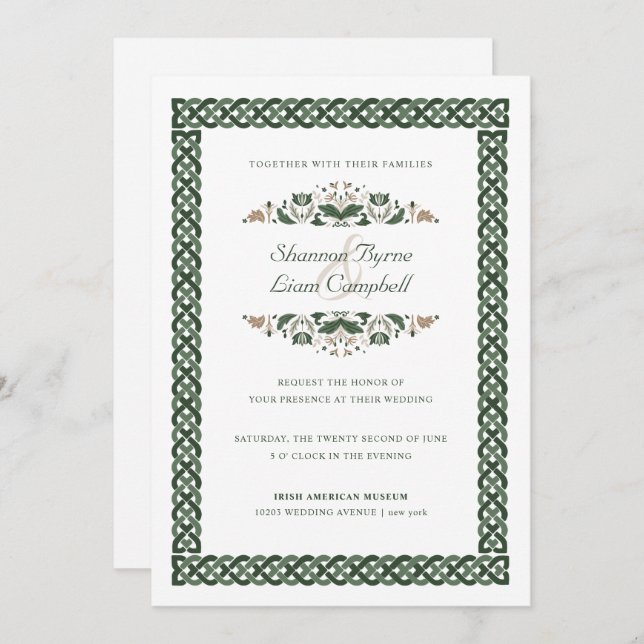 Celtic Knot | Modern Floral Irish Wedding Invitation (Front/Back)