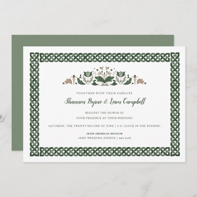 Celtic Knot | Modern Floral Irish Wedding Invitation (Front/Back)