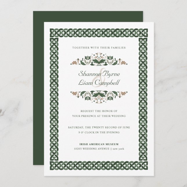 Celtic Knot | Modern Floral Irish Wedding Invitation (Front/Back)