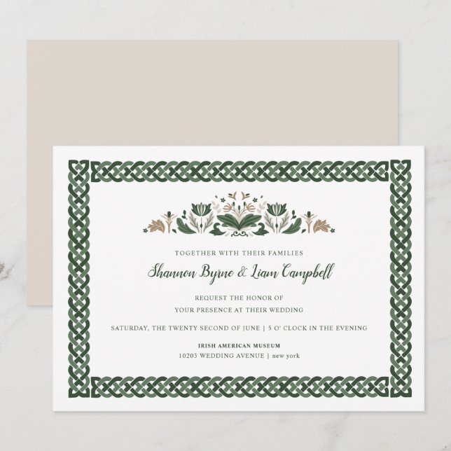 Celtic Knot | Modern Floral Irish Wedding Invitation (Front/Back)