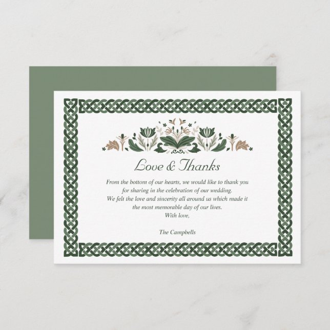Celtic Knot  Modern Floral Irish Wedding THANK YOU Invitation (Front/Back)