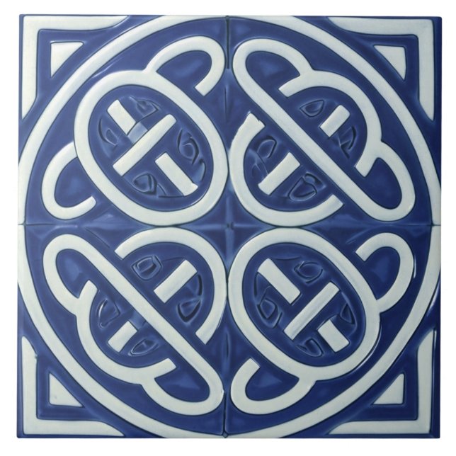 Celtic Knot Navy Blue and White Celtic Tile (Front)