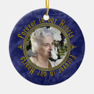 Celtic Knot Navy Blue Memorial Photo Christmas Ceramic Tree Decoration