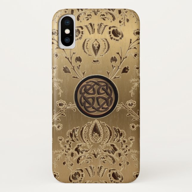 Celtic Knot on Gold Damask iPhone X Case (Back)
