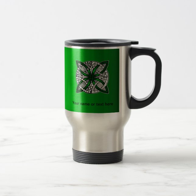 Celtic Knot Original Art Green Travel Mug (Right)