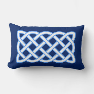 Celtic Knot Pattern, Cobalt Blue and White  Lumbar Cushion