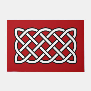 Celtic Knot Pattern, Deep Red, Black and White Doormat