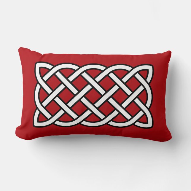 Celtic Knot Pattern, Deep Red, Black and White Lumbar Cushion (Front)