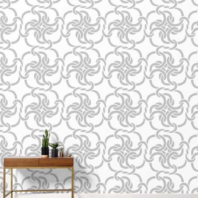  Celtic Knot Pattern Elegant Modern White and Grey Wallpaper (Hallway)