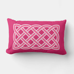 Celtic Knot Pattern, Fuchsia Pink and White Lumbar Cushion