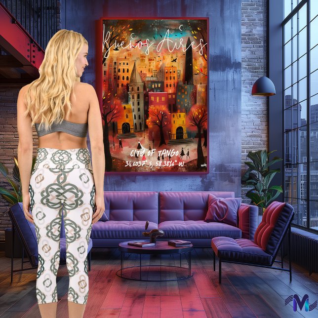 Celtic Knot Pattern in Green and Beige – Geometric Capri Leggings (Creator Uploaded)