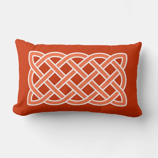 Celtic Knot Pattern, Mandarin Orange and White Lumbar Cushion (Front)