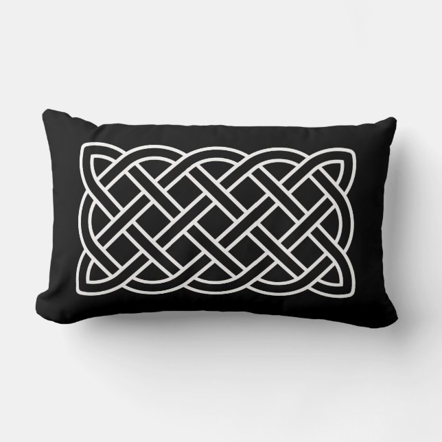 Celtic Knot Pattern, White on a Black Background Lumbar Cushion (Front)