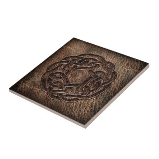Celtic knot pressed on leather tile