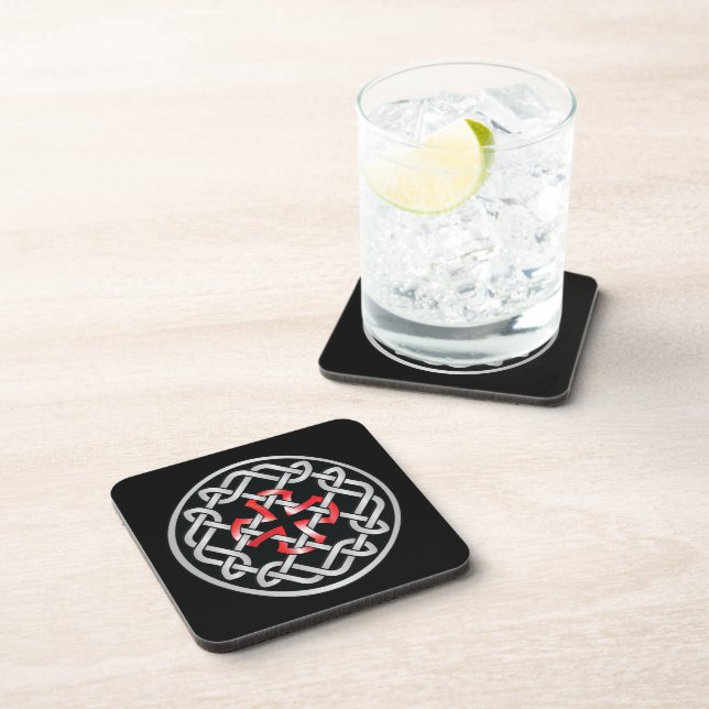Celtic Knot Red Metallic Plastic Coasters (Right Side)