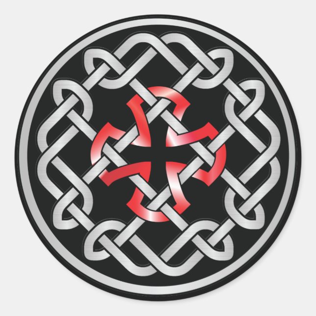 Celtic Knot Red Metallic Round Stickers (Front)