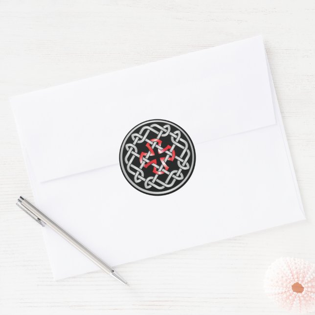 Celtic Knot Red Metallic Round Stickers (Envelope)