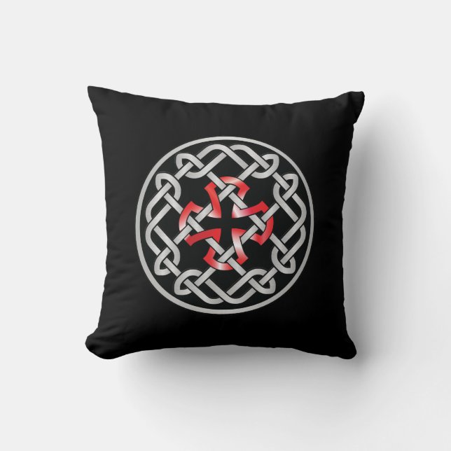 Celtic Knot Red Metallic Throw Pillow (Front)