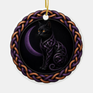 Celtic Knot Samhain Black Cat Halloween Ceramic Tree Decoration