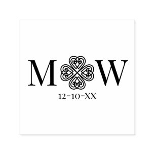 Celtic Knot Shamrock Couple 2 Init Monogram Date Self-inking Stamp
