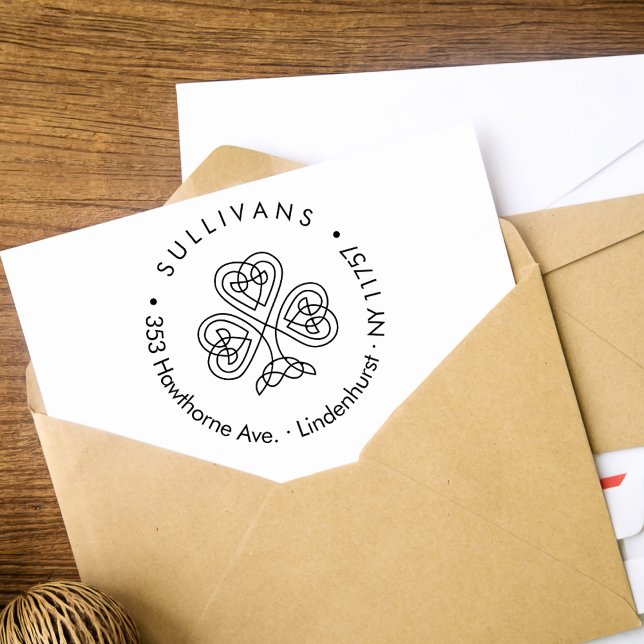Celtic Knot Shamrock Family Return Address Self-inking Stamp (Creator Uploaded)