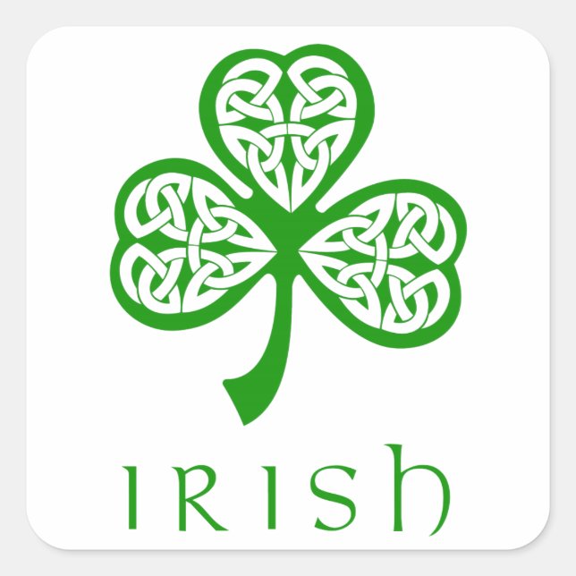 Celtic Knot Shamrock over Irish text Square Sticker (Front)