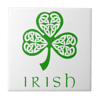 Celtic Knot Shamrock over Irish text Tile