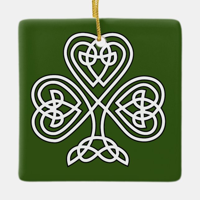 Celtic Knot Shamrock Tile Ceramic Ornament (Front)