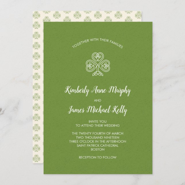 Celtic Knot Shamrock Wedding 2 Invitation (Front/Back)