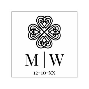 Celtic Knot Shamrock Wedding Couple Initials Date Self-inking Stamp