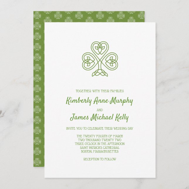 Celtic Knot Shamrock Wedding Invitation (Front/Back)