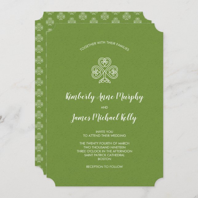 Celtic Knot Shamrock Wedding Invitation (Front/Back)